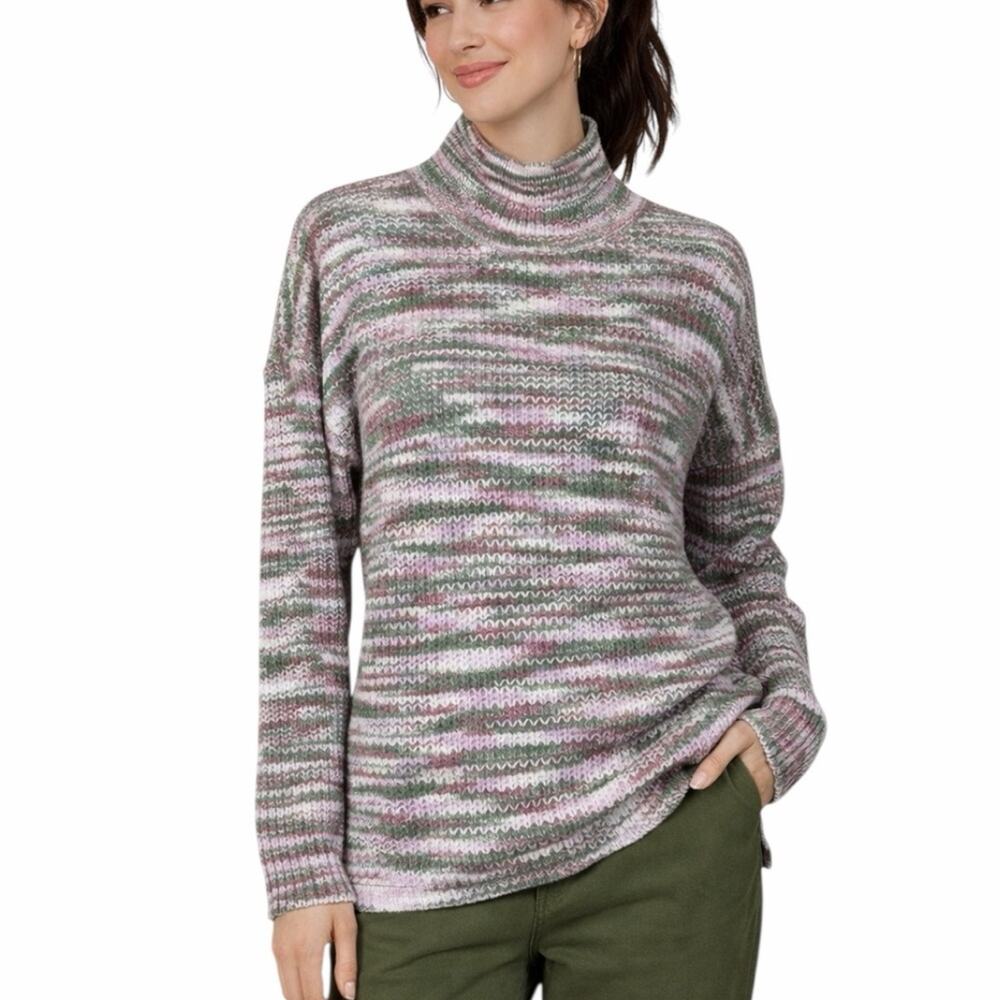 Hippie Rose Mock Neck Knit Chenille Sweater Size Large Pink Space Dye